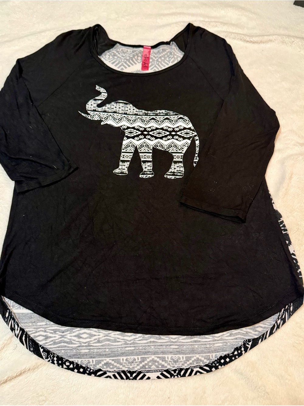 Black Women's Tunic Top with Elephant Graphic